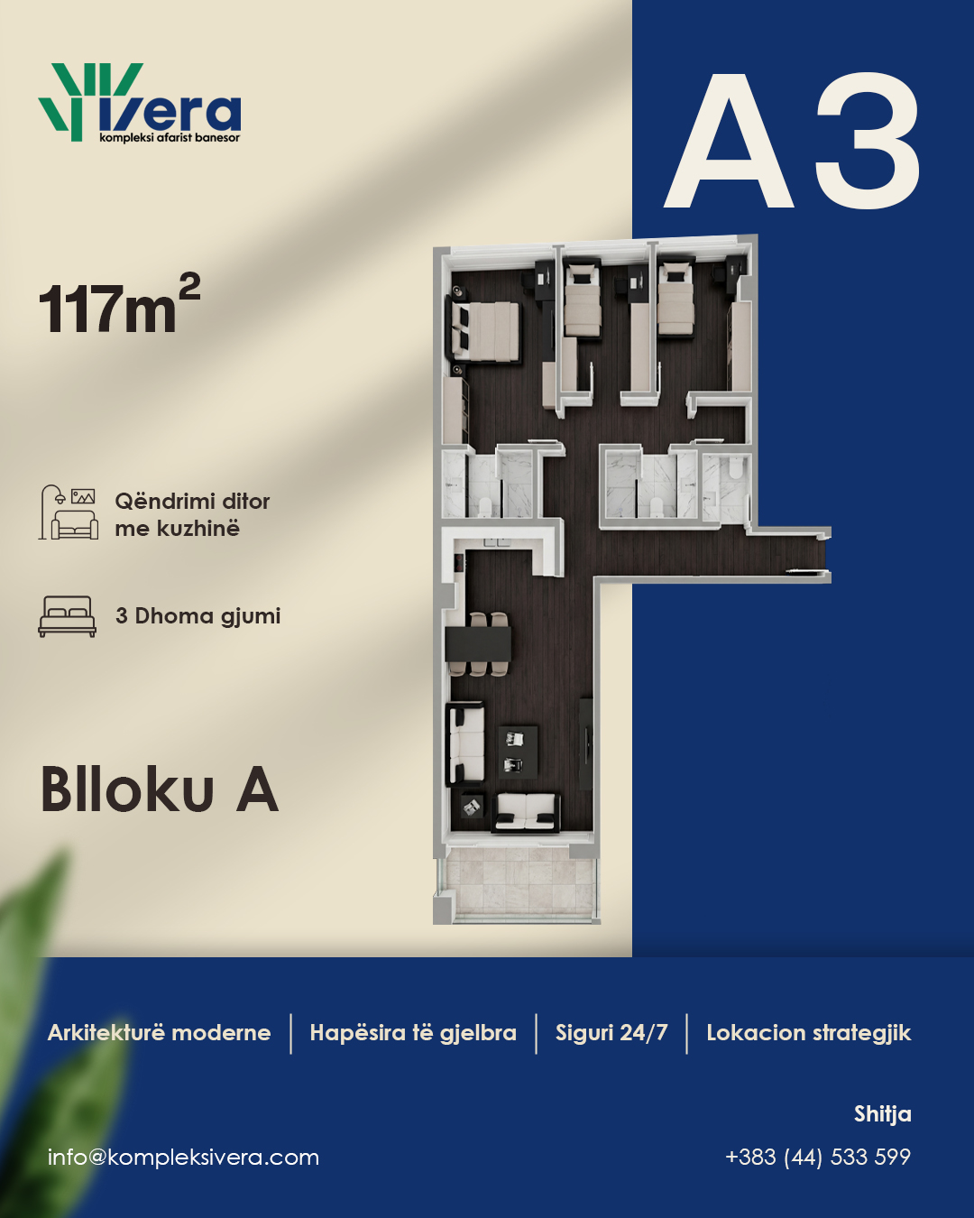 Grundriss A3, Block A: 3 Schlafzimmer, 117–137 m²