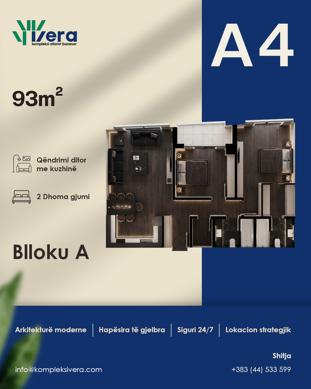 Grundriss A4, Block A: 2 Schlafzimmer, 93–138 m²