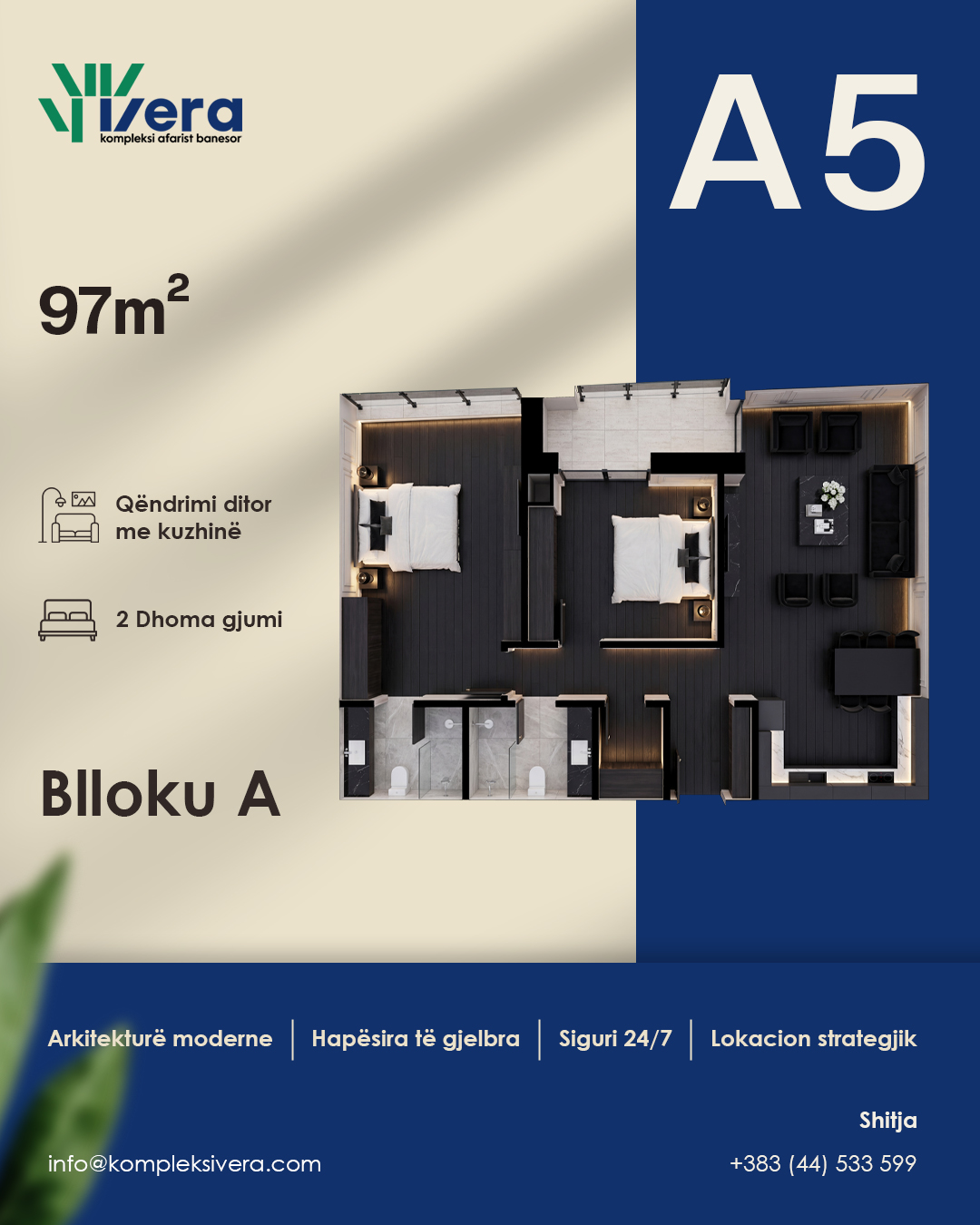 Grundriss A5, Block A: 2 Schlafzimmer, 97–160 m²