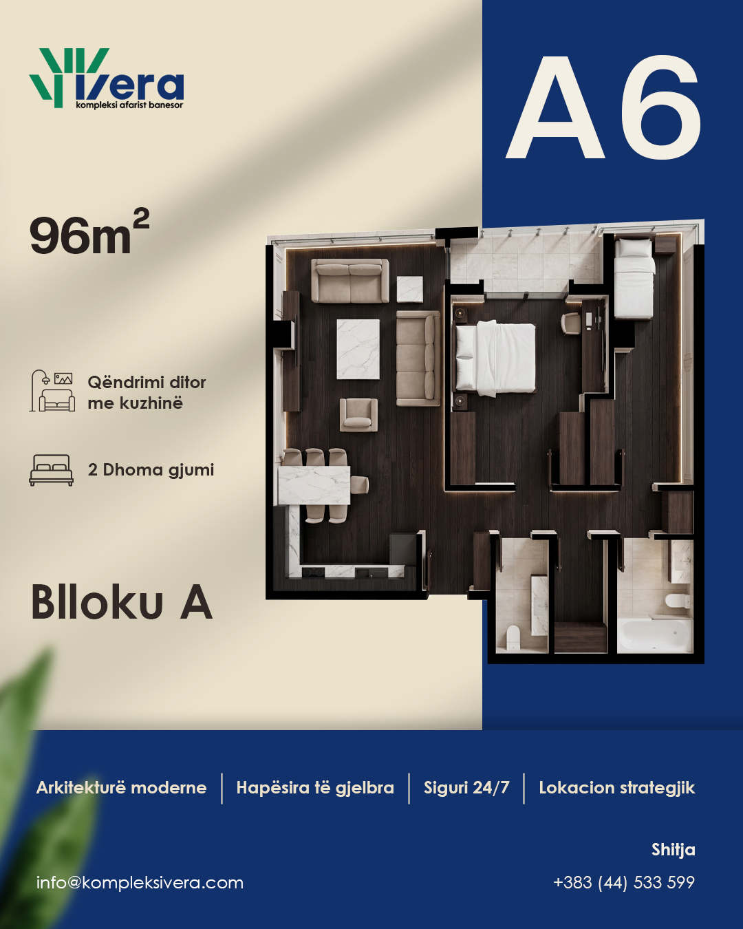Grundriss A6, Block A: 2 Schlafzimmer, 96 m²