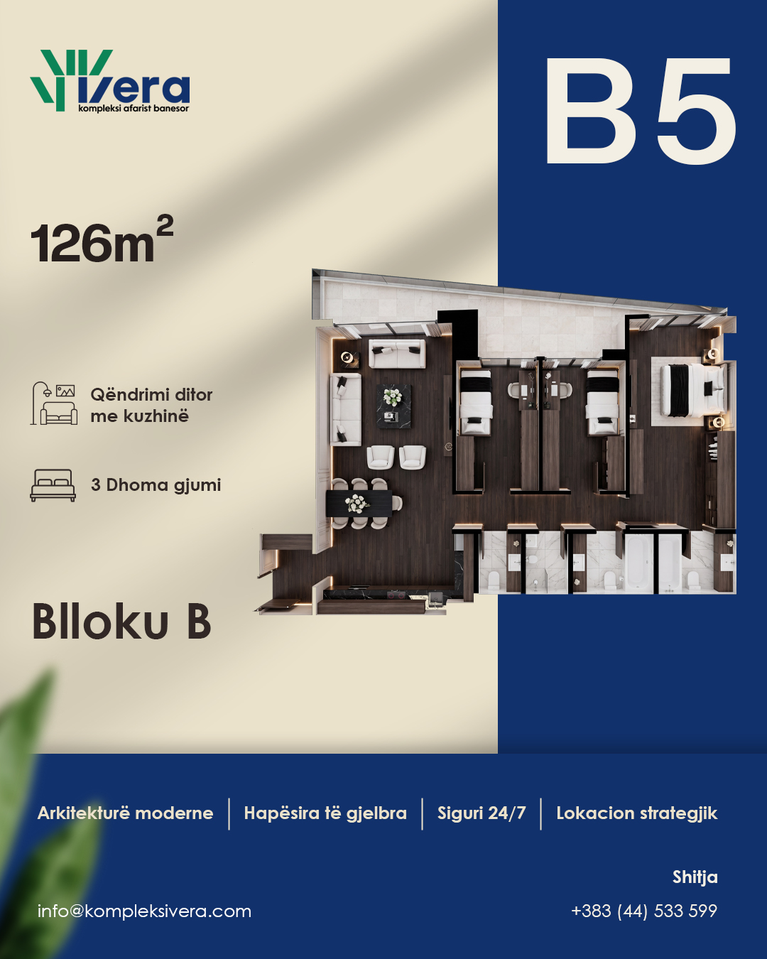 Grundriss B5, Block B: 3 Schlafzimmer, 113–127 m²