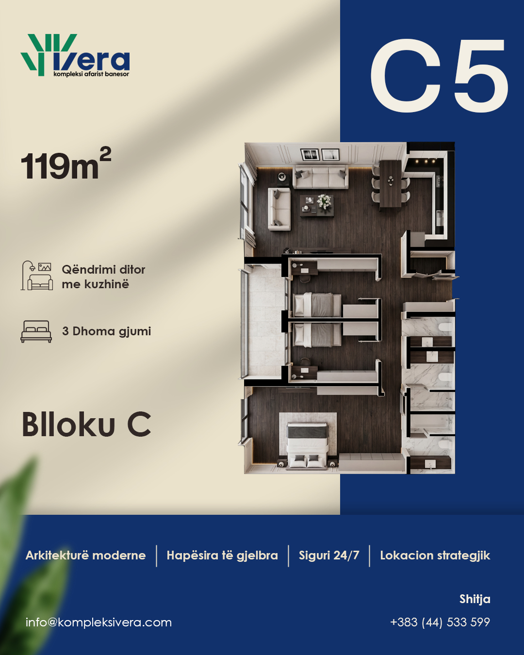 Grundriss C5, Block C: 3 Schlafzimmer, 119 m²