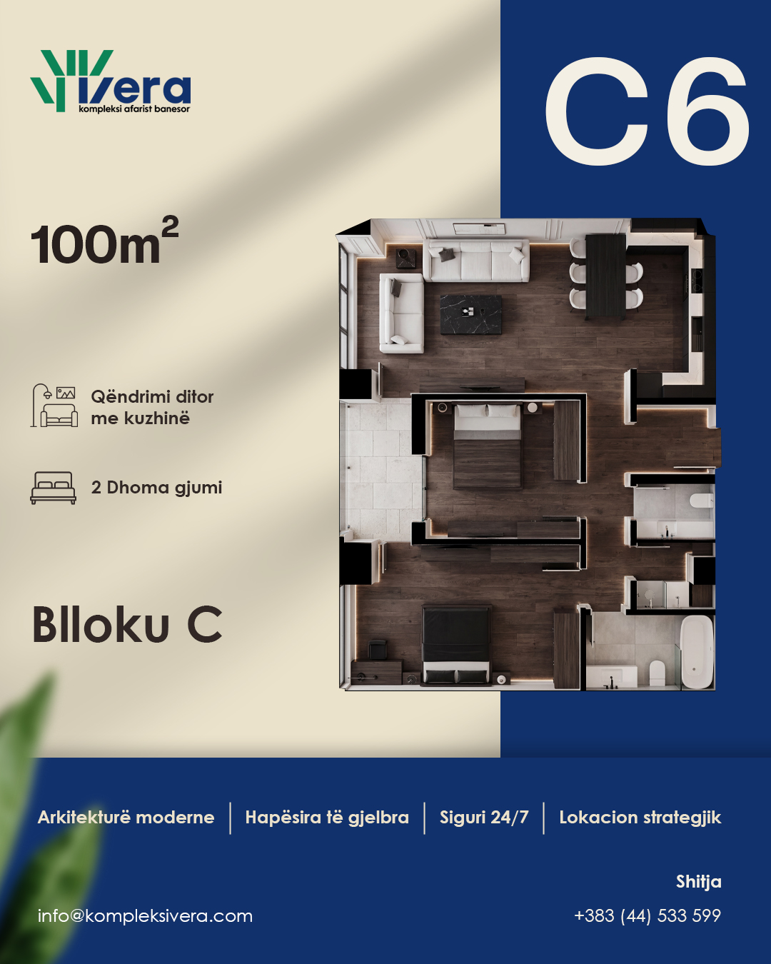Grundriss C6, Block C: 2 Schlafzimmer, 100 m²