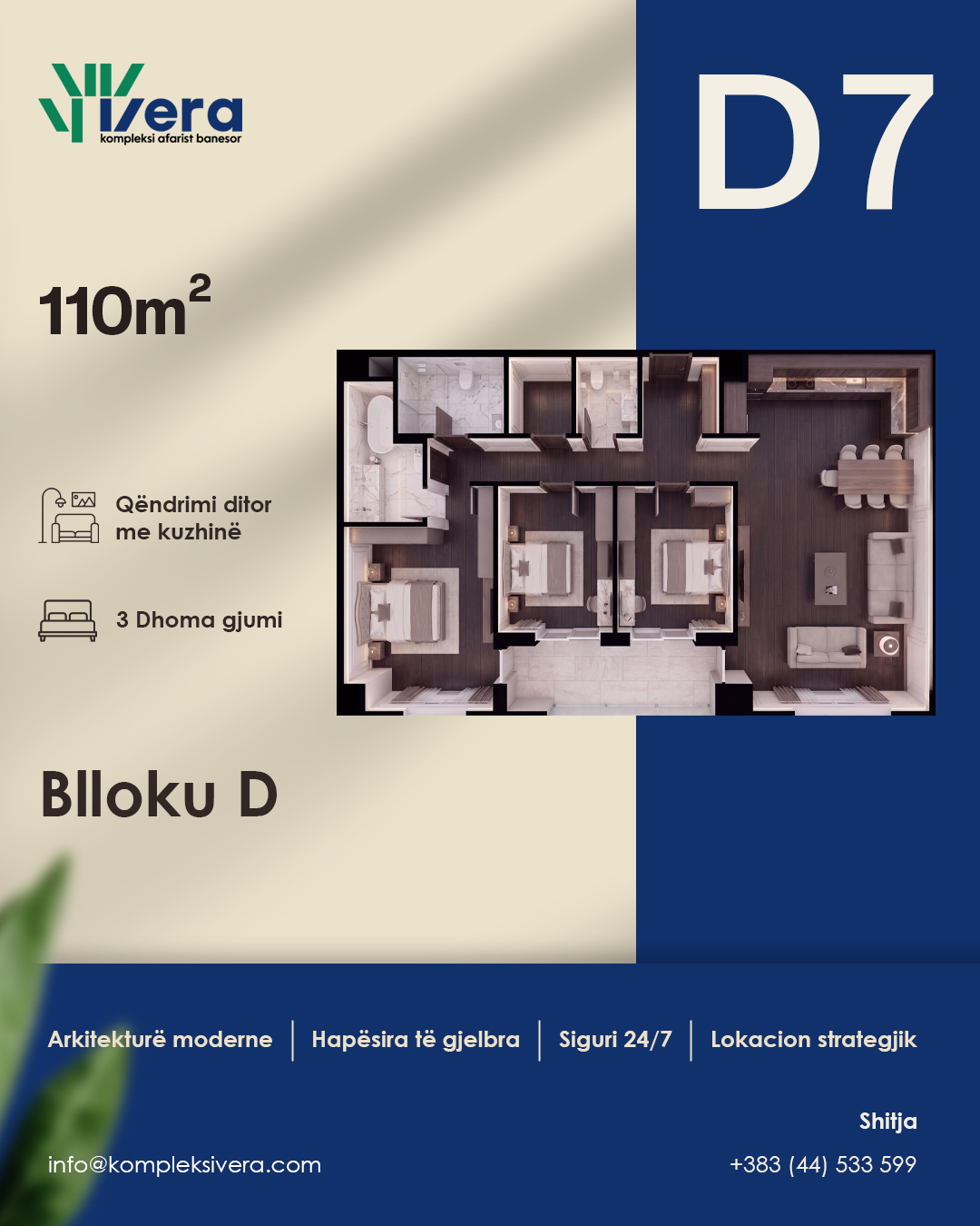 Grundriss D7, Block D: 3 Schlafzimmer, 110 m²