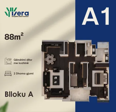 2-Schlafzimmer-Wohnung A1, 88 m² - Block A, etage 2