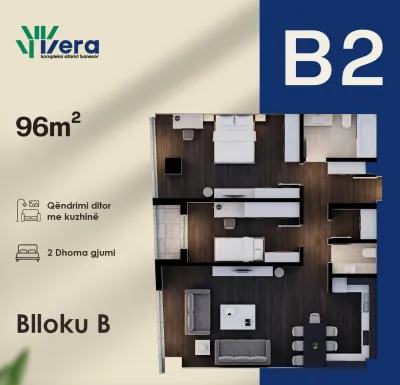 2-Schlafzimmer-Wohnung B2, 96 m² - Block B, etage 7