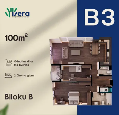 2-Schlafzimmer-Wohnung B3, 100 m² - Block B, etage 6