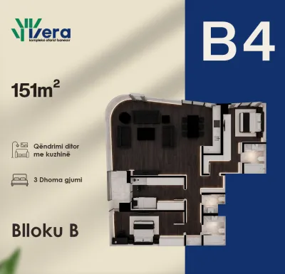 3-Schlafzimmer-Wohnung B4, 141 m² - Block B, etage 6