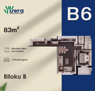 1-Schlafzimmer-Wohnung B6, 83 m² - Block B, etage 6
