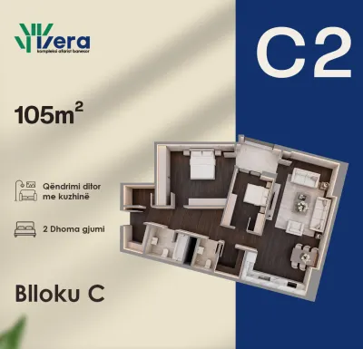 2-Schlafzimmer-Wohnung C2, 105 m² - Block C, etage 1