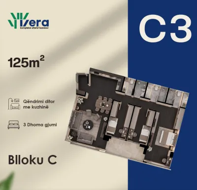 3-Schlafzimmer-Wohnung C3, 125 m² - Block C, etage 1