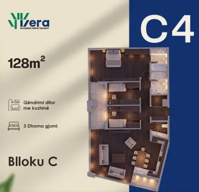 3-Schlafzimmer-Wohnung C4, 128 m² - Block C, etage 1