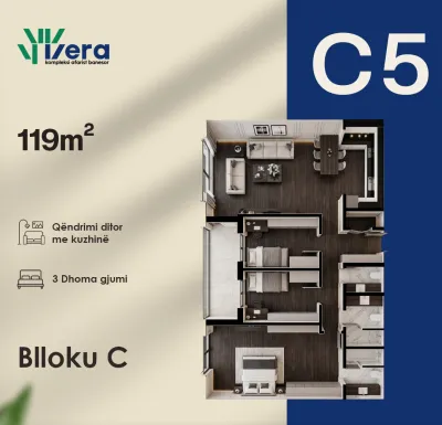 3-Schlafzimmer-Wohnung C5, 119 m² - Block C, etage 1