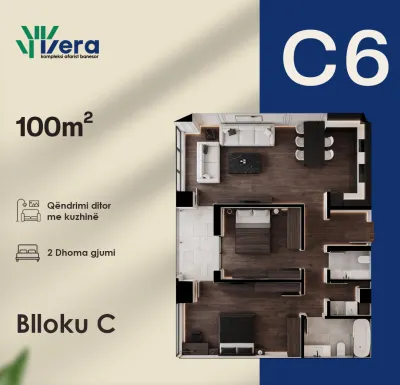 2-Schlafzimmer-Wohnung C6, 100 m² - Block C, etage 1