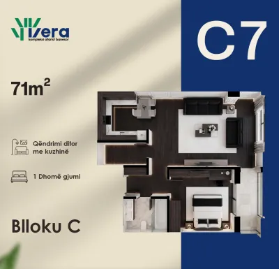 1-Schlafzimmer-Wohnung C7, 71 m² - Block C, etage 1
