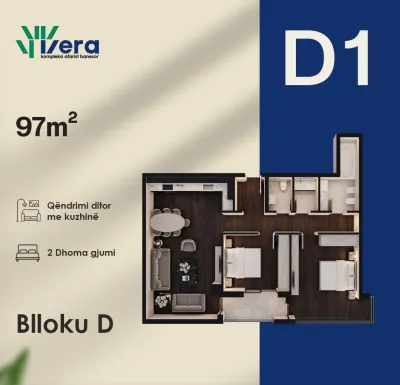 2-bedroom apartment D1, 97 m² - Block D, floor 1
