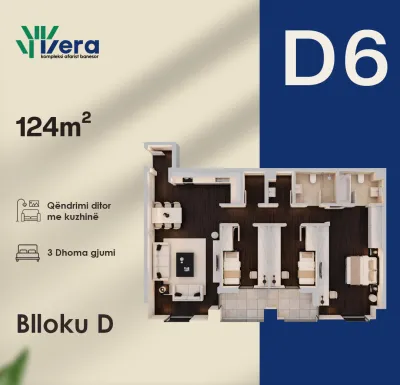 3-Schlafzimmer-Wohnung D6, 124 m² - Block D, etage 1