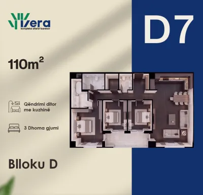 3-Schlafzimmer-Wohnung D7, 110 m² - Block D, etage 1